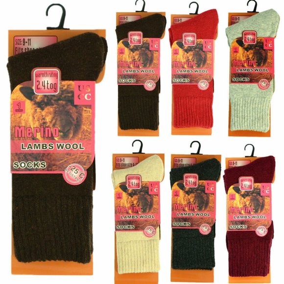 6 Pairs Women's Warm Winter Merino Lambs Wool Socks - Picture 2 of 3